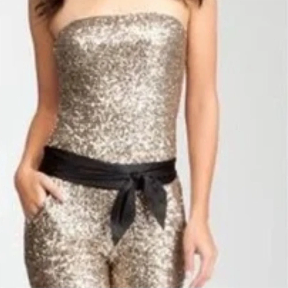 Gold Sequin Strapless Jumpsuit - Picture 5 of 15